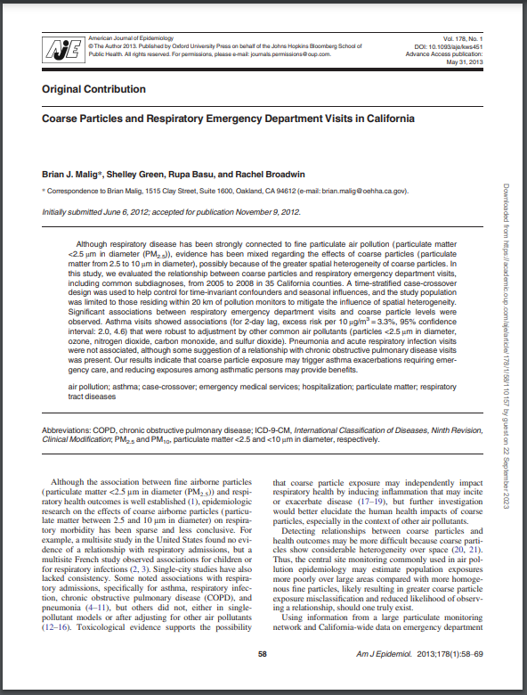 Coarse Particulate Matter and Respiratory Emergency Visits